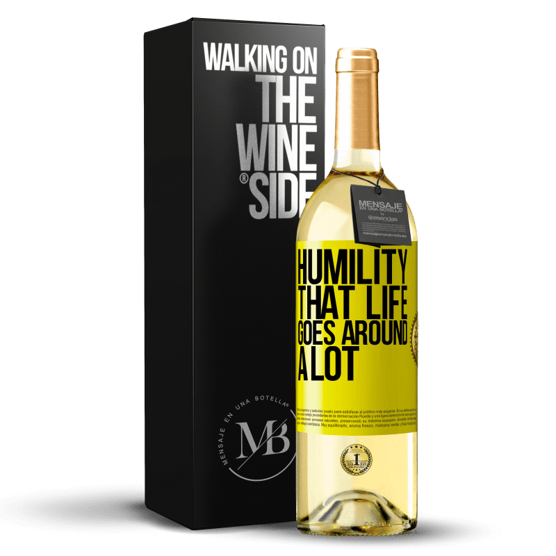 29,95 € 送料無料 | 白ワイン WHITEエディション 謙虚さ、人生はたくさん回る 黄色のラベル. カスタマイズ可能なラベル 若いワイン 収穫 2023 Verdejo