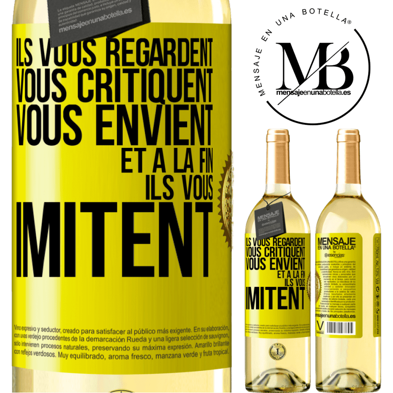 29,95 € Envoi gratuit | Vin blanc Édition WHITE Ils vous regardent, vous critiquent vous envient... et à la fin ils vous imitent Étiquette Jaune. Étiquette personnalisable Vin jeune Récolte 2024 Verdejo