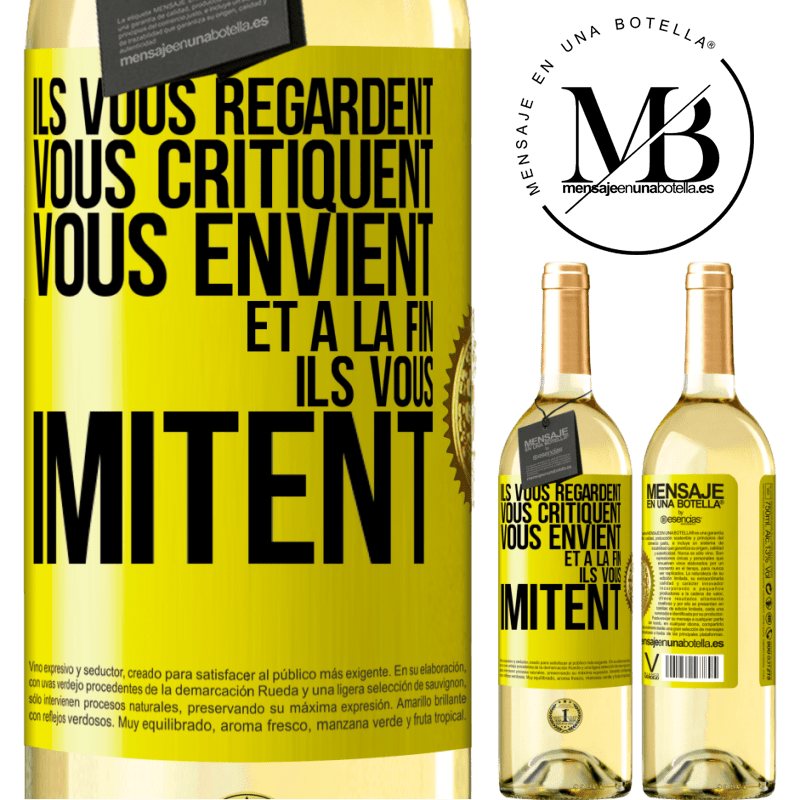 29,95 € Envoi gratuit | Vin blanc Édition WHITE Ils vous regardent, vous critiquent vous envient... et à la fin ils vous imitent Étiquette Jaune. Étiquette personnalisable Vin jeune Récolte 2025 Verdejo