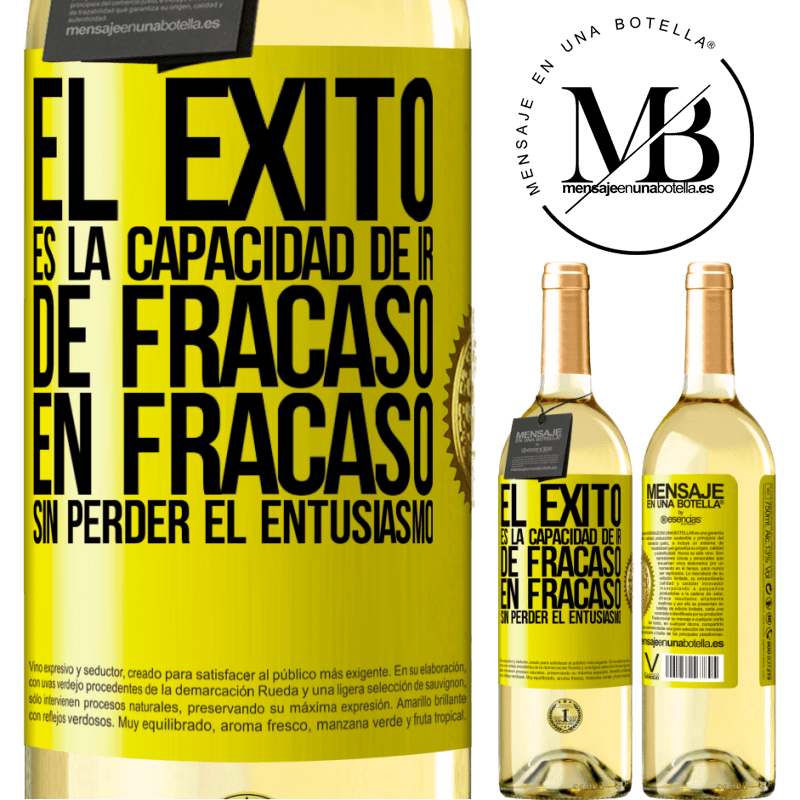 29,95 € Envío gratis | Vino Blanco Edición WHITE El éxito es la capacidad de ir de fracaso en fracaso sin perder el entusiasmo Etiqueta Amarilla. Etiqueta personalizable Vino joven Cosecha 2023 Verdejo