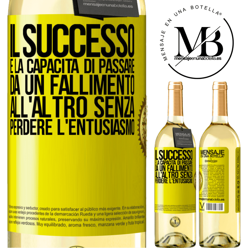 29,95 € Spedizione Gratuita | Vino bianco Edizione WHITE Il successo è la capacità di passare da un fallimento all'altro senza perdere l'entusiasmo Etichetta Gialla. Etichetta personalizzabile Vino giovane Raccogliere 2023 Verdejo