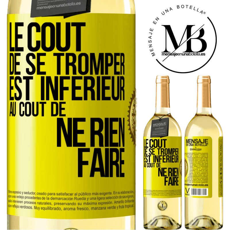 29,95 € Envoi gratuit | Vin blanc Édition WHITE Le coût de se tromper est inférieur au coût de ne rien faire Étiquette Jaune. Étiquette personnalisable Vin jeune Récolte 2023 Verdejo