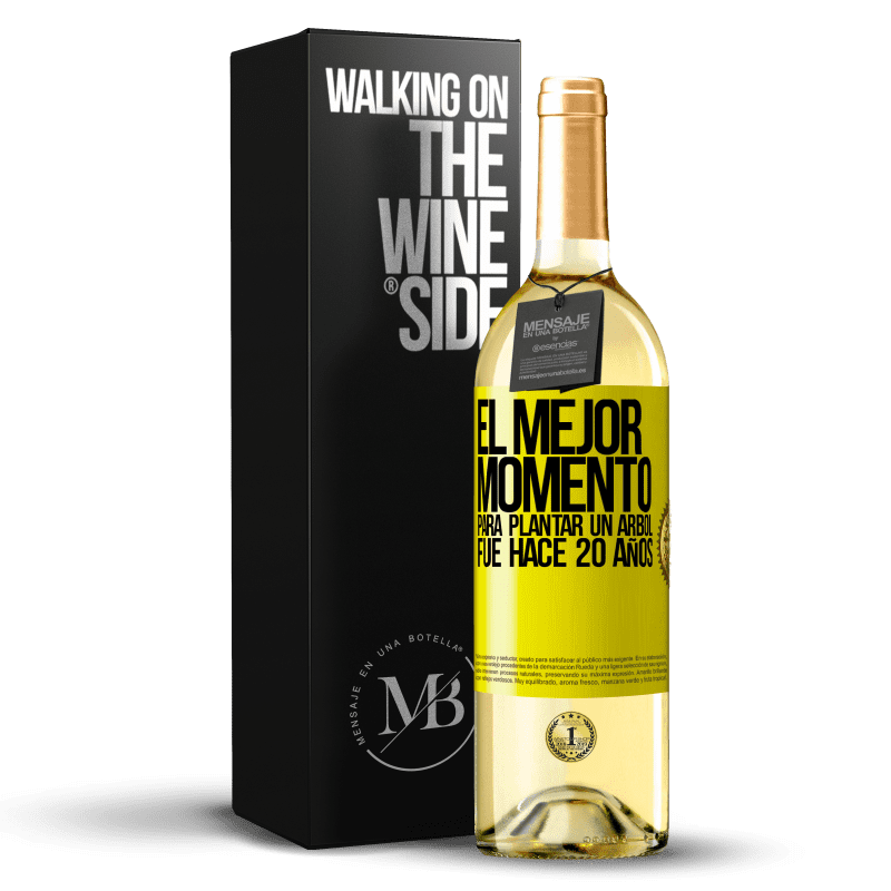29,95 € Envío gratis | Vino Blanco Edición WHITE El mejor momento para plantar un árbol , fue hace 20 años Etiqueta Amarilla. Etiqueta personalizable Vino joven Cosecha 2025 Verdejo