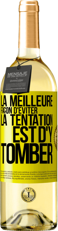 Envoi gratuit | Vin blanc Édition WHITE La meilleure façon d'éviter la tentation est d'y tomber Étiquette Jaune. Étiquette personnalisable Vin jeune Récolte 2023 Verdejo