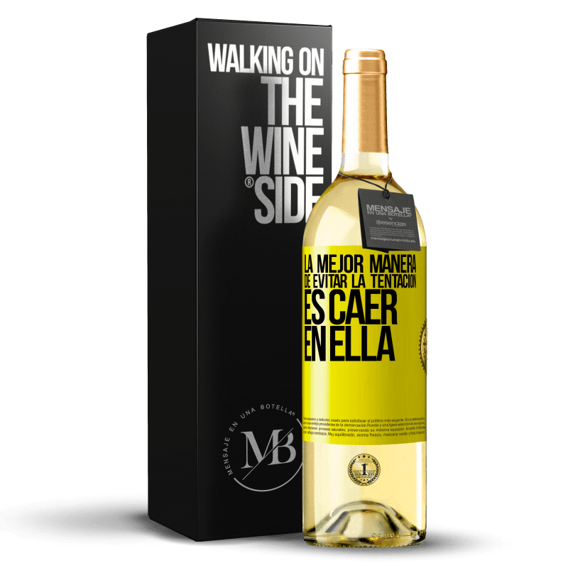 29,95 € Envío gratis | Vino Blanco Edición WHITE La mejor manera de evitar la tentación es caer en ella Etiqueta Amarilla. Etiqueta personalizable Vino joven Cosecha 2024 Verdejo