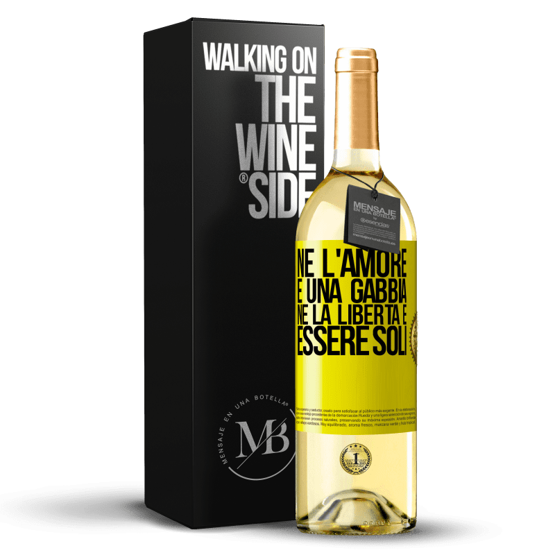 29,95 € Spedizione Gratuita | Vino bianco Edizione WHITE Né l'amore è una gabbia, né la libertà è essere soli Etichetta Gialla. Etichetta personalizzabile Vino giovane Raccogliere 2024 Verdejo