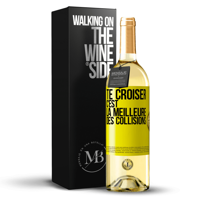 29,95 € Envoi gratuit | Vin blanc Édition WHITE Te croiser c'est la meilleure des collisions Étiquette Jaune. Étiquette personnalisable Vin jeune Récolte 2023 Verdejo