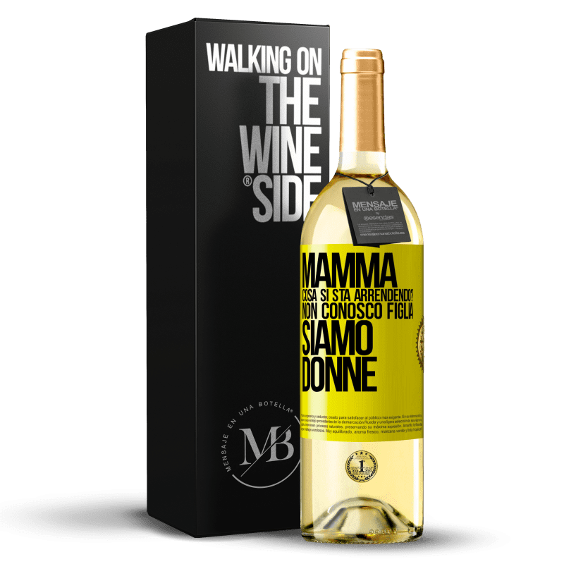 29,95 € Spedizione Gratuita | Vino bianco Edizione WHITE Mamma, cosa si sta arrendendo? Non conosco figlia, siamo donne Etichetta Gialla. Etichetta personalizzabile Vino giovane Raccogliere 2024 Verdejo