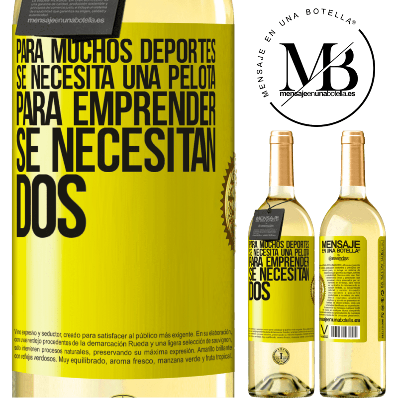 29,95 € Envío gratis | Vino Blanco Edición WHITE Para muchos deportes se necesita una pelota. Para emprender, se necesitan dos Etiqueta Amarilla. Etiqueta personalizable Vino joven Cosecha 2024 Verdejo