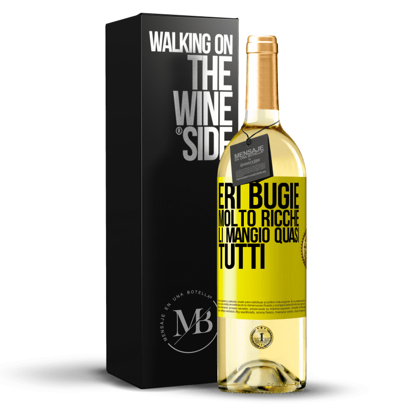 29,95 € Spedizione Gratuita | Vino bianco Edizione WHITE Eri bugie molto ricche. Li mangio quasi tutti Etichetta Gialla. Etichetta personalizzabile Vino giovane Raccogliere 2024 Verdejo