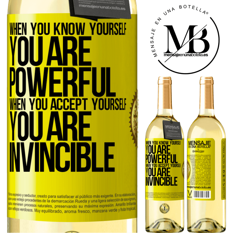 29,95 € Free Shipping | White Wine WHITE Edition When you know yourself, you are powerful. When you accept yourself, you are invincible Yellow Label. Customizable label Young wine Harvest 2022 Verdejo