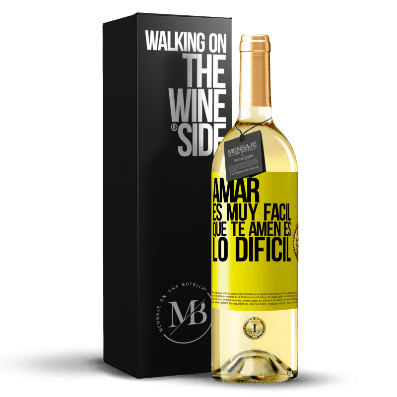 29,95 € Envío gratis | Vino Blanco Edición WHITE Amar es muy fácil, que te amen es lo difícil Etiqueta Amarilla. Etiqueta personalizable Vino joven Cosecha 2024 Verdejo