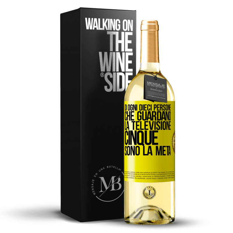 29,95 € Spedizione Gratuita | Vino bianco Edizione WHITE Di ogni dieci persone che guardano la televisione, cinque sono la metà Etichetta Gialla. Etichetta personalizzabile Vino giovane Raccogliere 2024 Verdejo