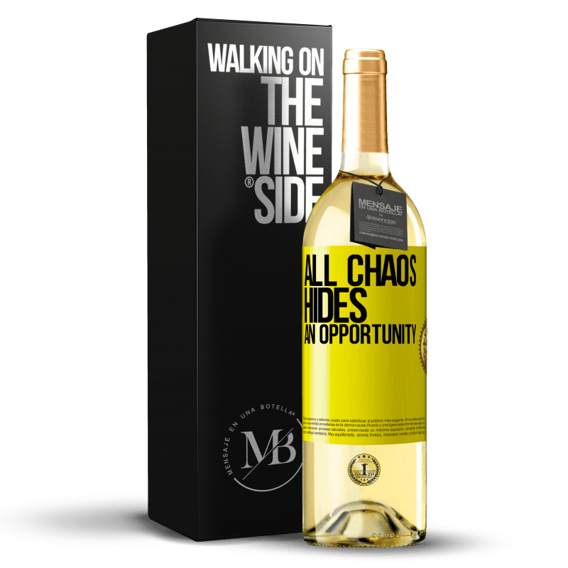 29,95 € Бесплатная доставка | Белое вино Издание WHITE Весь хаос скрывает возможность Желтая этикетка. Настраиваемая этикетка Молодое вино Урожай 2023 Verdejo
