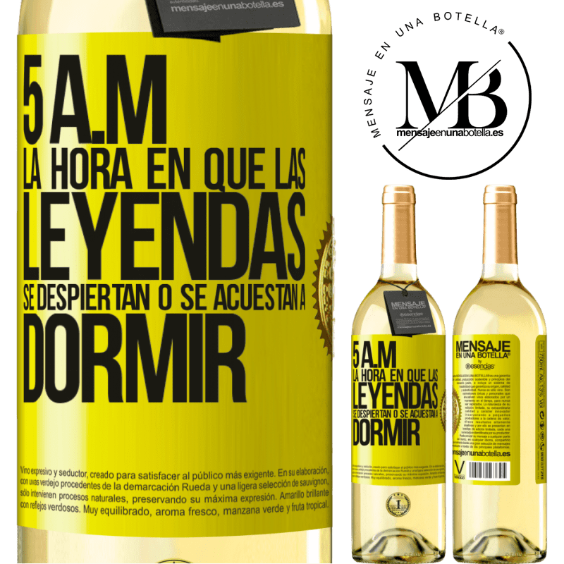 29,95 € Envío gratis | Vino Blanco Edición WHITE 5 A.M. La hora en que las leyendas se despiertan o se acuestan a dormir Etiqueta Amarilla. Etiqueta personalizable Vino joven Cosecha 2024 Verdejo