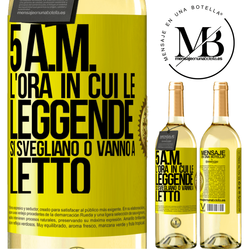 29,95 € Spedizione Gratuita | Vino bianco Edizione WHITE 5 A.M. L'ora in cui le leggende si svegliano o vanno a letto Etichetta Gialla. Etichetta personalizzabile Vino giovane Raccogliere 2024 Verdejo