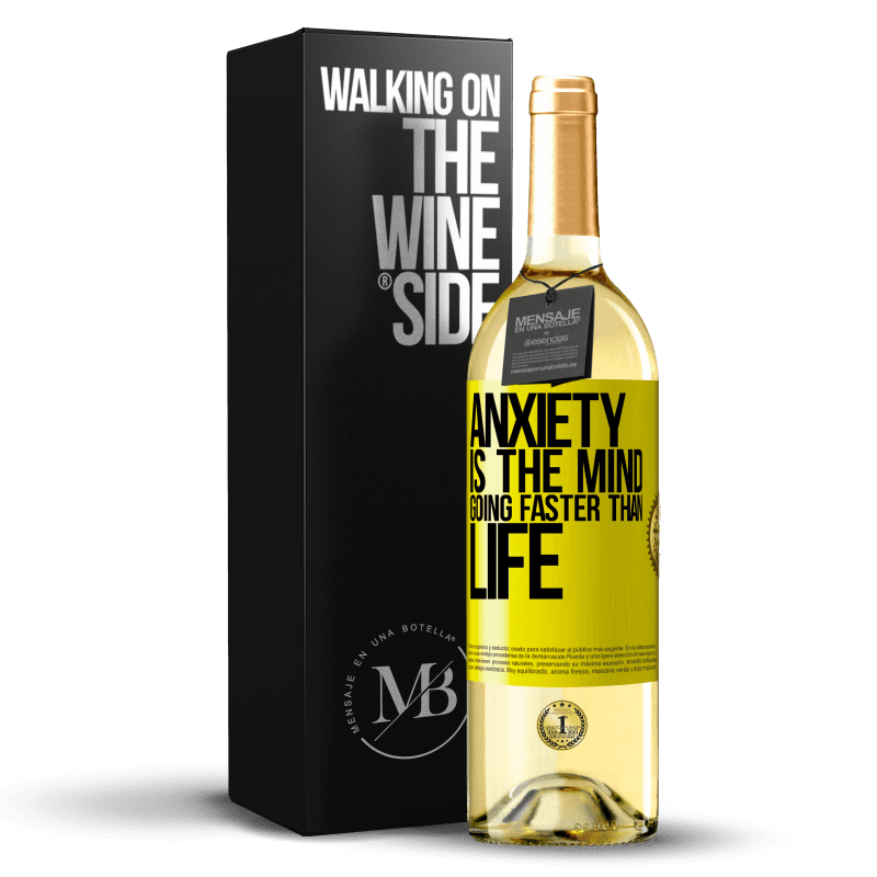 29,95 € Бесплатная доставка | Белое вино Издание WHITE Тревога - это ум, идущий быстрее жизни Желтая этикетка. Настраиваемая этикетка Молодое вино Урожай 2023 Verdejo