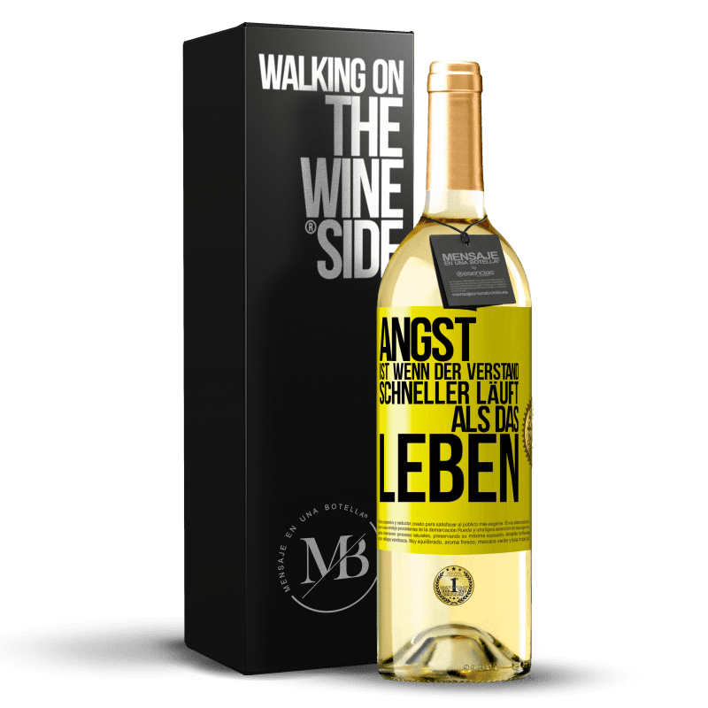 29,95 € Kostenloser Versand | Weißwein WHITE Ausgabe Angst ist wenn der Verstand schneller läuft als das Leben Gelbes Etikett. Anpassbares Etikett Junger Wein Ernte 2023 Verdejo