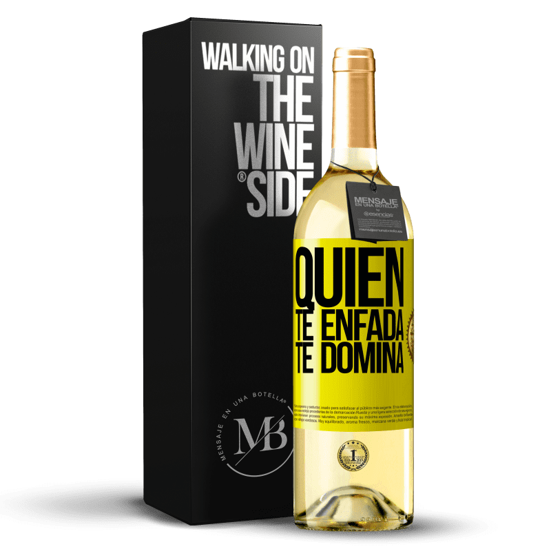 29,95 € Envío gratis | Vino Blanco Edición WHITE Quien te enfada, te domina Etiqueta Amarilla. Etiqueta personalizable Vino joven Cosecha 2024 Verdejo