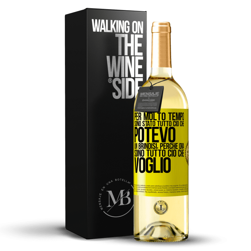 29,95 € Spedizione Gratuita | Vino bianco Edizione WHITE Per molto tempo sono stato tutto ciò che potevo. Un brindisi, perché ora sono tutto ciò che voglio Etichetta Gialla. Etichetta personalizzabile Vino giovane Raccogliere 2025 Verdejo