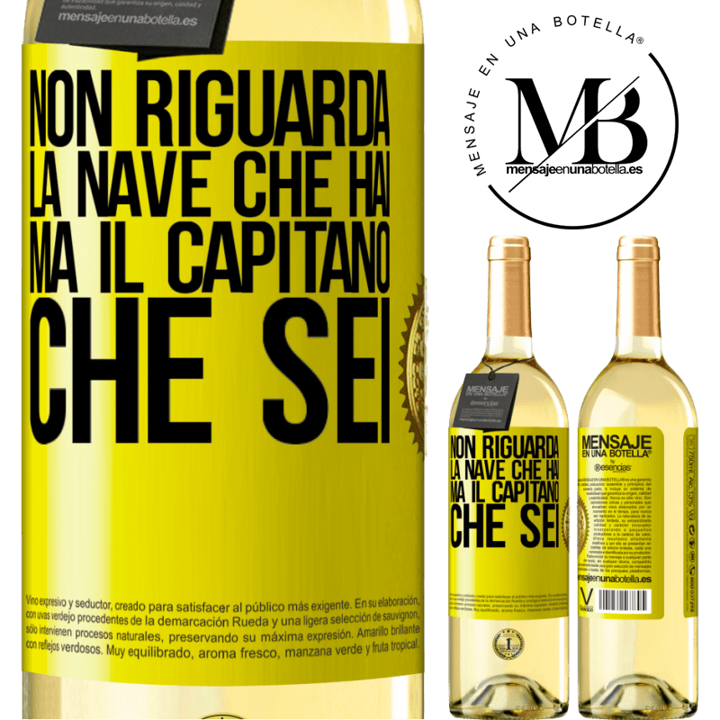 29,95 € Spedizione Gratuita | Vino bianco Edizione WHITE Non riguarda la nave che hai, ma il capitano che sei Etichetta Gialla. Etichetta personalizzabile Vino giovane Raccogliere 2024 Verdejo