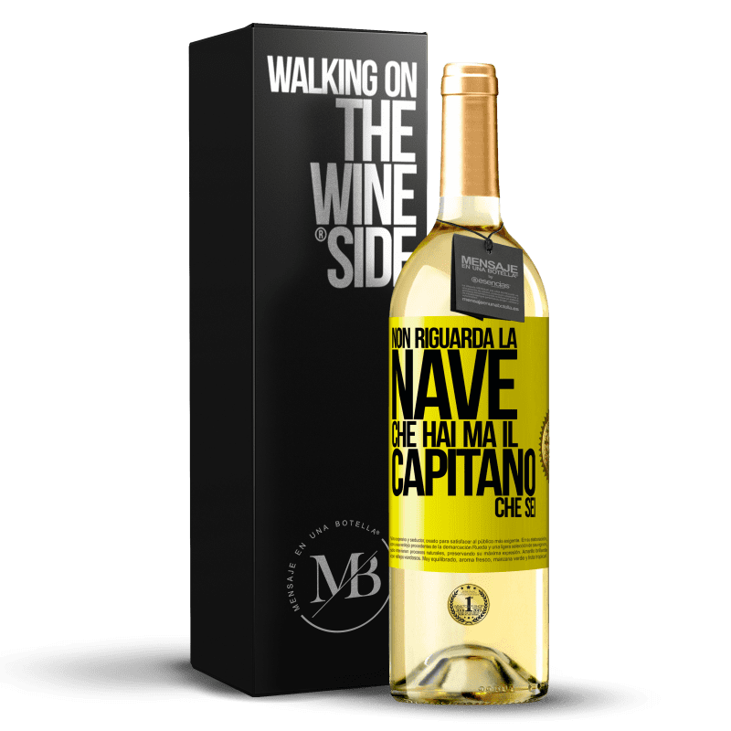 29,95 € Spedizione Gratuita | Vino bianco Edizione WHITE Non riguarda la nave che hai, ma il capitano che sei Etichetta Gialla. Etichetta personalizzabile Vino giovane Raccogliere 2024 Verdejo