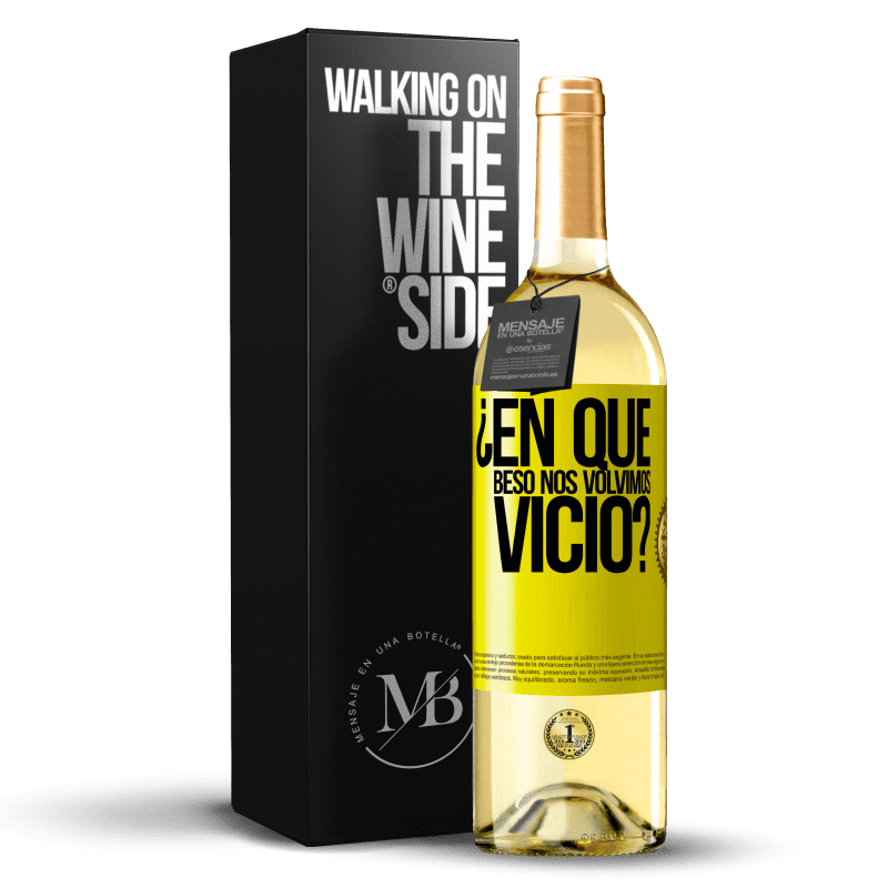 29,95 € Envío gratis | Vino Blanco Edición WHITE ¿En qué beso nos volvimos vicio? Etiqueta Amarilla. Etiqueta personalizable Vino joven Cosecha 2024 Verdejo