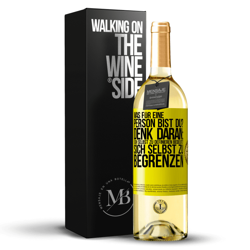 29,95 € Kostenloser Versand | Weißwein WHITE Ausgabe Was für eine Person bist du? Denk daran: Sich selbst zu definieren bedeutet sich selbst zu begrenzen Gelbes Etikett. Anpassbares Etikett Junger Wein Ernte 2025 Verdejo