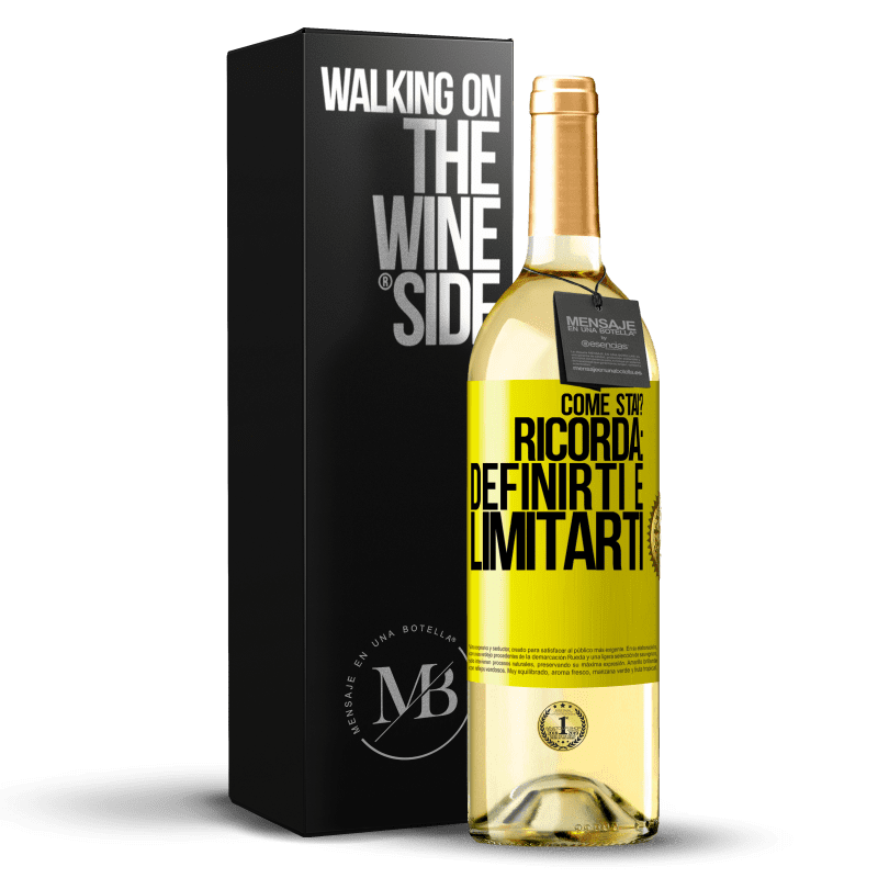 29,95 € Spedizione Gratuita | Vino bianco Edizione WHITE come stai? Ricorda: definirti è limitarti Etichetta Gialla. Etichetta personalizzabile Vino giovane Raccogliere 2025 Verdejo
