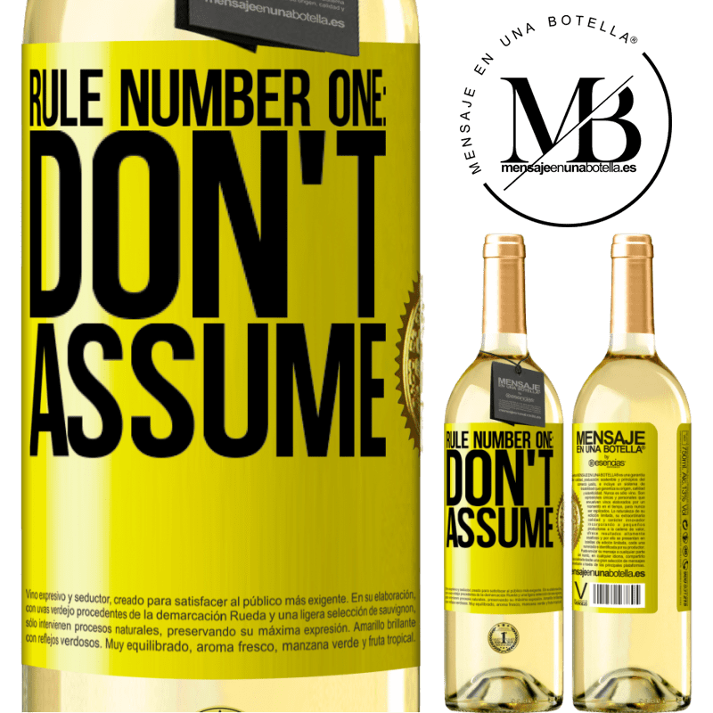 29,95 € Free Shipping | White Wine WHITE Edition Rule number one: don't assume Yellow Label. Customizable label Young wine Harvest 2022 Verdejo