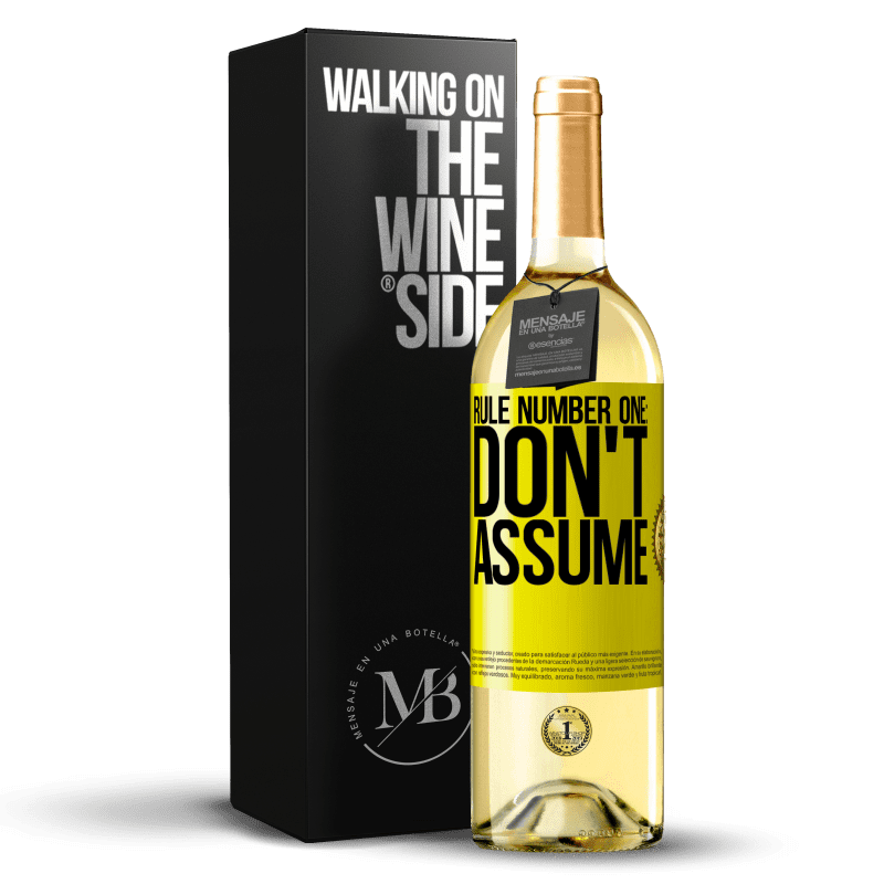 29,95 € Free Shipping | White Wine WHITE Edition Rule number one: don't assume Yellow Label. Customizable label Young wine Harvest 2023 Verdejo