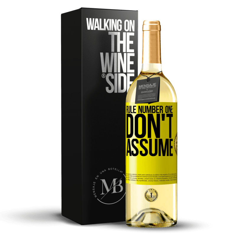 29,95 € Free Shipping | White Wine WHITE Edition Rule number one: don't assume Yellow Label. Customizable label Young wine Harvest 2024 Verdejo