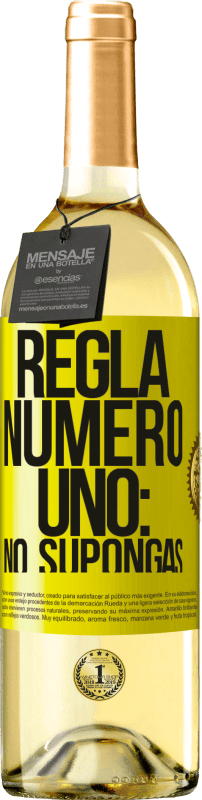 29,95 € | Vino Blanco Edición WHITE Regla número uno: no supongas Etiqueta Amarilla. Etiqueta personalizable Vino joven Cosecha 2023 Verdejo