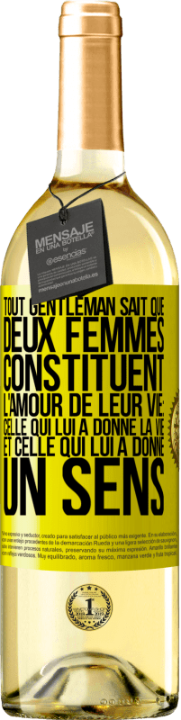 29,95 € | Vin blanc Édition WHITE Tout gentleman sait que deux femmes constituent l'amour de leur vie: celle qui lui a donné la vie et celle qui lui a donné un se Étiquette Jaune. Étiquette personnalisable Vin jeune Récolte 2024 Verdejo