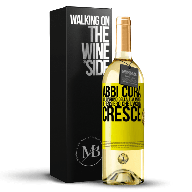 29,95 € Spedizione Gratuita | Vino bianco Edizione WHITE Abbi cura del giardino della tua mente. Il pensiero che l'acqua cresce Etichetta Gialla. Etichetta personalizzabile Vino giovane Raccogliere 2025 Verdejo