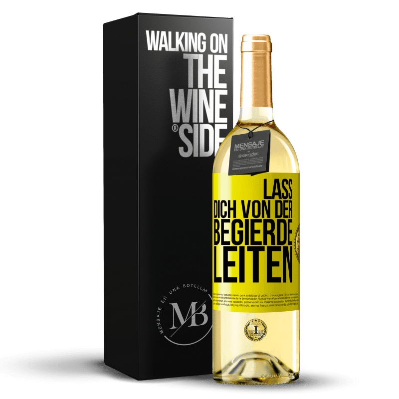 29,95 € Kostenloser Versand | Weißwein WHITE Ausgabe Lass dich von der Begierde leiten Gelbes Etikett. Anpassbares Etikett Junger Wein Ernte 2023 Verdejo