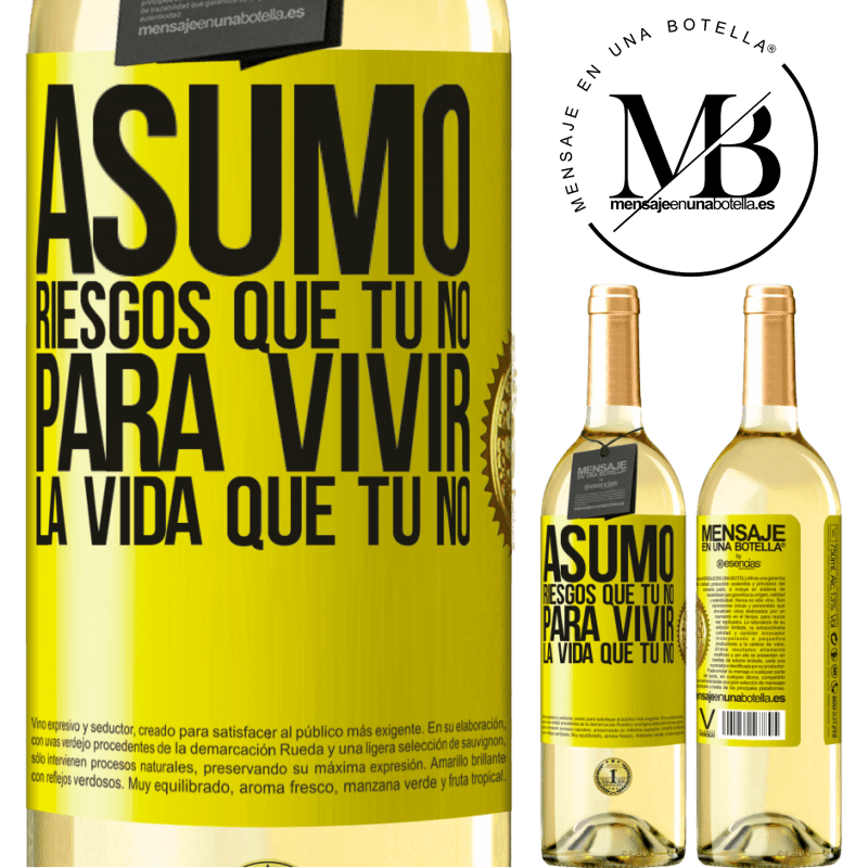 29,95 € Envío gratis | Vino Blanco Edición WHITE Asumo riesgos que tú no, para vivir la vida que tú no Etiqueta Amarilla. Etiqueta personalizable Vino joven Cosecha 2023 Verdejo