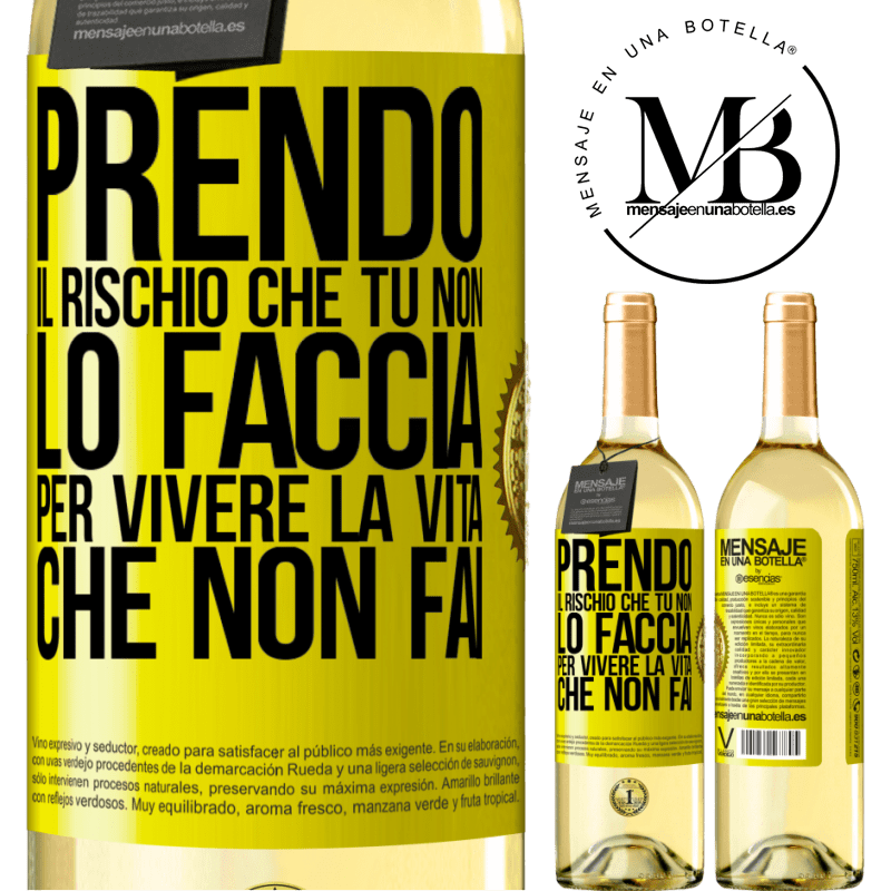 29,95 € Spedizione Gratuita | Vino bianco Edizione WHITE Prendo il rischio che tu non lo faccia, per vivere la vita che non fai Etichetta Gialla. Etichetta personalizzabile Vino giovane Raccogliere 2023 Verdejo