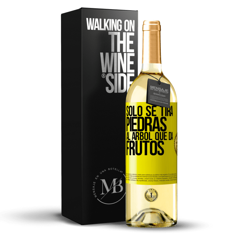 29,95 € Envío gratis | Vino Blanco Edición WHITE Sólo se tira piedras al árbol que da frutos Etiqueta Amarilla. Etiqueta personalizable Vino joven Cosecha 2025 Verdejo