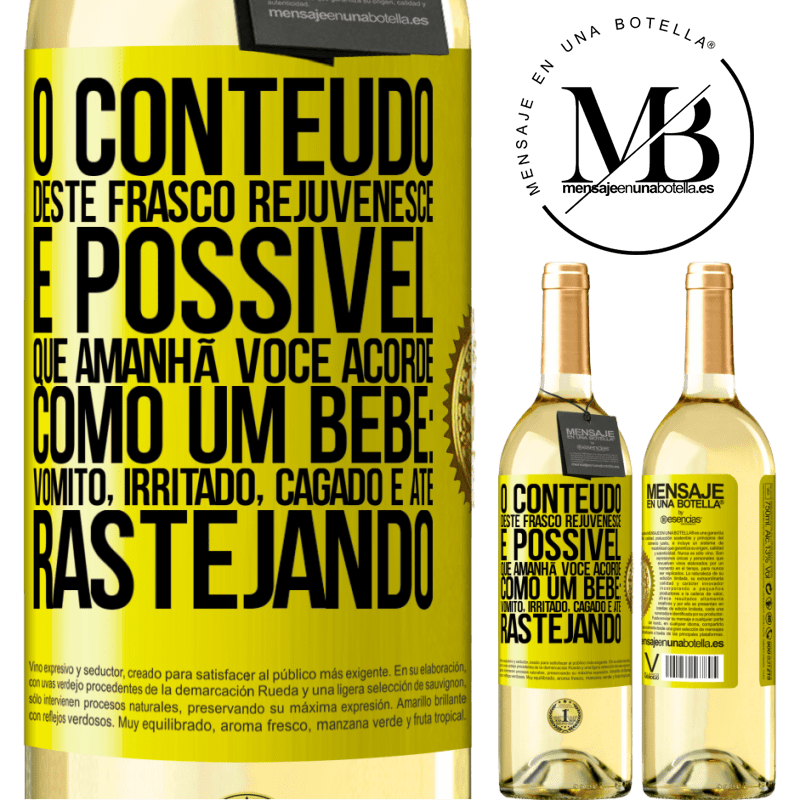 29,95 € Envio grátis | Vinho branco Edição WHITE O conteúdo deste frasco rejuvenesce. É possível que amanhã você acorde como um bebê: vômito, irritado, cagado e até Etiqueta Amarela. Etiqueta personalizável Vinho jovem Colheita 2024 Verdejo