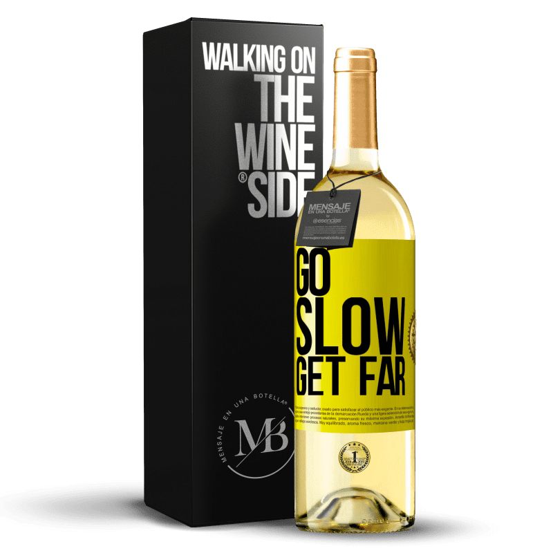 29,95 € Бесплатная доставка | Белое вино Издание WHITE Иди медленно Уйти далеко Желтая этикетка. Настраиваемая этикетка Молодое вино Урожай 2023 Verdejo
