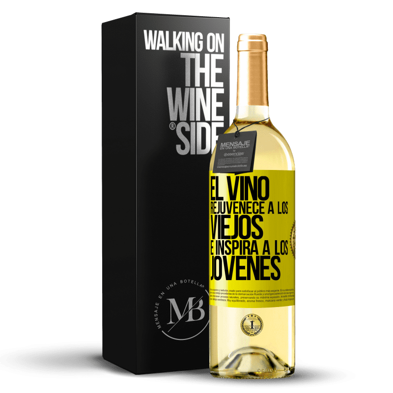 29,95 € Envío gratis | Vino Blanco Edición WHITE El vino rejuvenece a los viejos e inspira a los jóvenes Etiqueta Amarilla. Etiqueta personalizable Vino joven Cosecha 2023 Verdejo