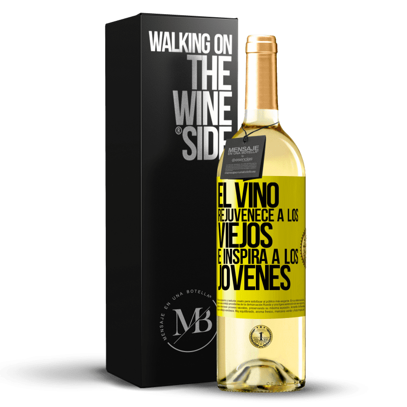 29,95 € Envío gratis | Vino Blanco Edición WHITE El vino rejuvenece a los viejos e inspira a los jóvenes Etiqueta Amarilla. Etiqueta personalizable Vino joven Cosecha 2024 Verdejo