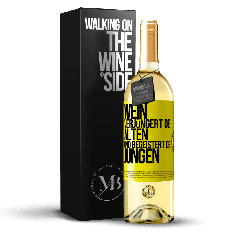 29,95 € Kostenloser Versand | Weißwein WHITE Ausgabe Wein verjüngert die Alten und begeistert die Jungen Gelbes Etikett. Anpassbares Etikett Junger Wein Ernte 2023 Verdejo