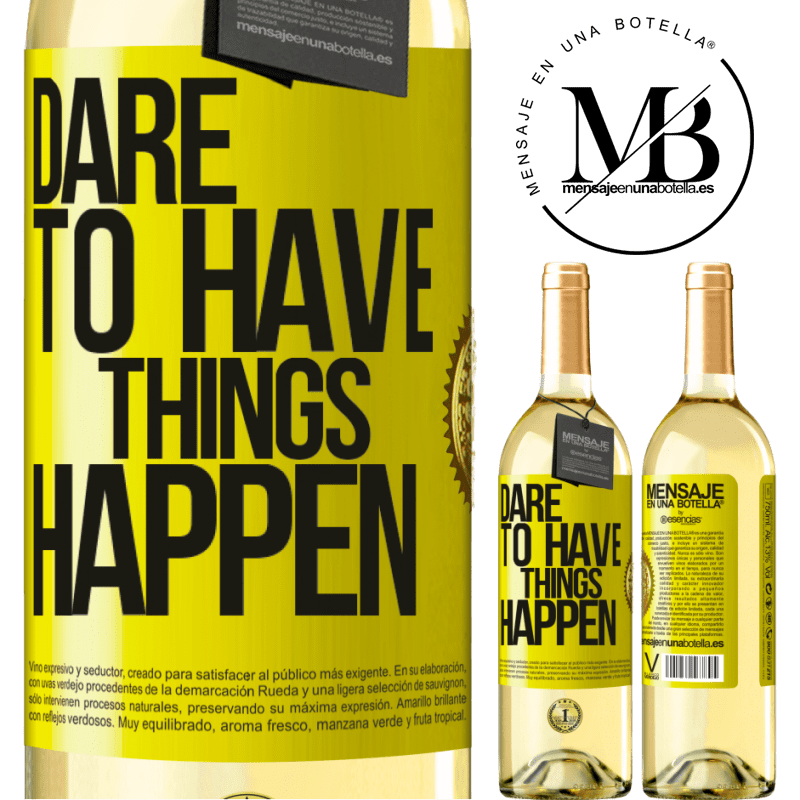 29,95 € Envoi gratuit | Vin blanc Édition WHITE Dare to have things happen Étiquette Jaune. Étiquette personnalisable Vin jeune Récolte 2022 Verdejo
