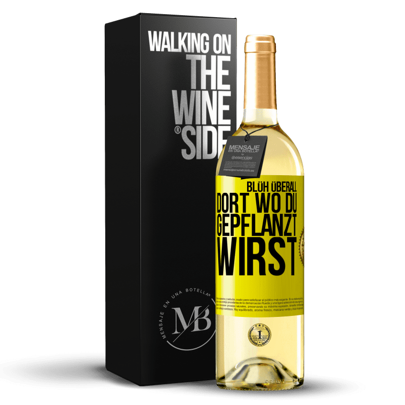 29,95 € Kostenloser Versand | Weißwein WHITE Ausgabe Blüh überall dort, wo du gepflanzt wirst Gelbes Etikett. Anpassbares Etikett Junger Wein Ernte 2023 Verdejo