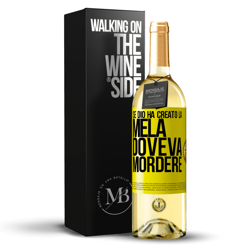 29,95 € Spedizione Gratuita | Vino bianco Edizione WHITE Se Dio ha creato la mela, doveva mordere Etichetta Gialla. Etichetta personalizzabile Vino giovane Raccogliere 2024 Verdejo