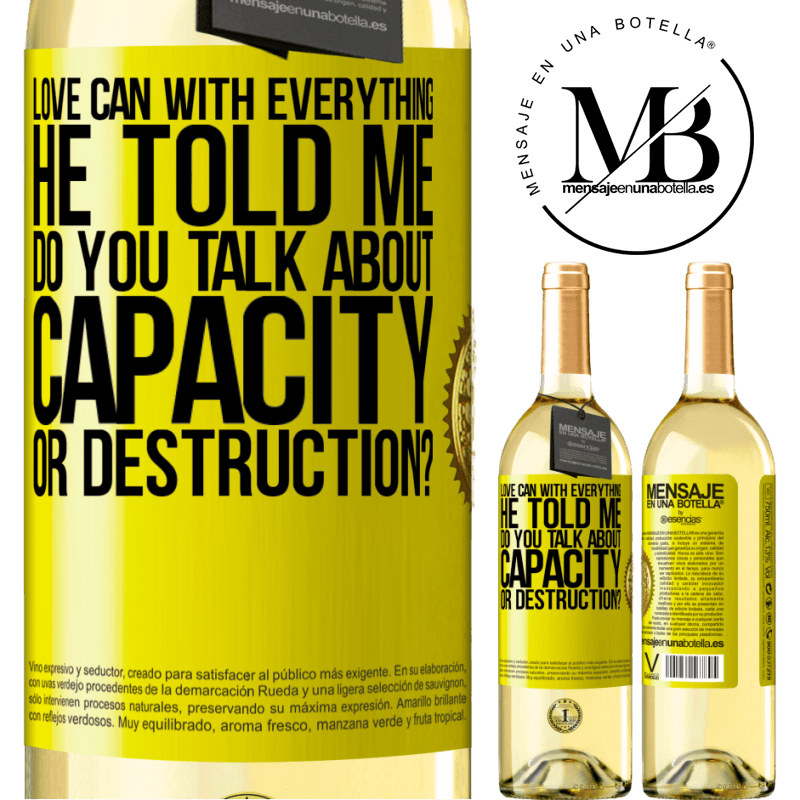 29,95 € Free Shipping | White Wine WHITE Edition Love can with everything, he told me. Do you talk about capacity or destruction? Yellow Label. Customizable label Young wine Harvest 2024 Verdejo