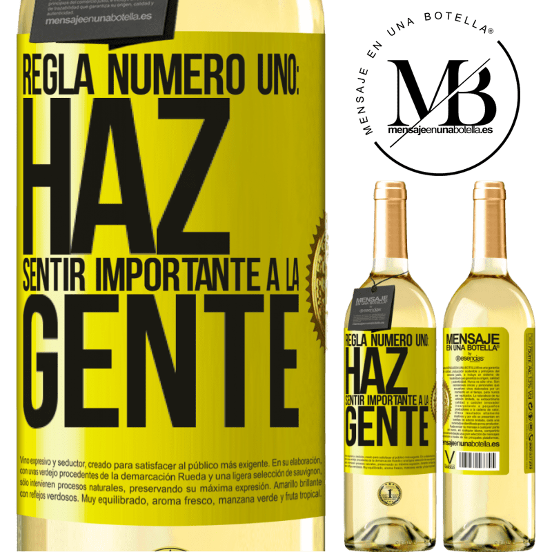 29,95 € Envoi gratuit | Vin blanc Édition WHITE Règle numéro un: faire en sorte que les gens se sentent importants Étiquette Jaune. Étiquette personnalisable Vin jeune Récolte 2022 Verdejo