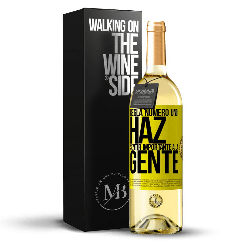 29,95 € Envío gratis | Vino Blanco Edición WHITE Regla número uno: haz sentir importante a la gente Etiqueta Amarilla. Etiqueta personalizable Vino joven Cosecha 2025 Verdejo